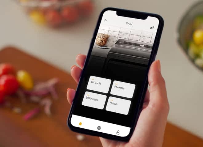 A phone displaying the Whirlpool® App