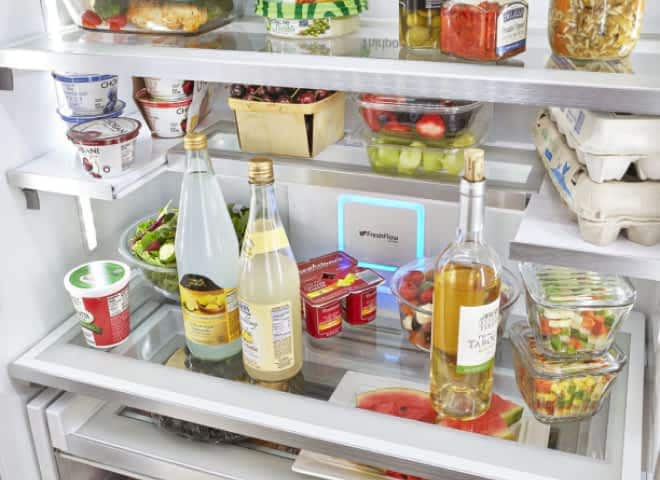 A Whirlpool® French Door Refrigerator with the Infinity Slide Shelf