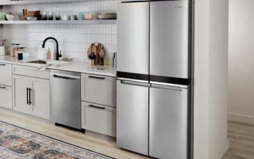 A Whirlpool® Four Door Refrigerator in a kitchen