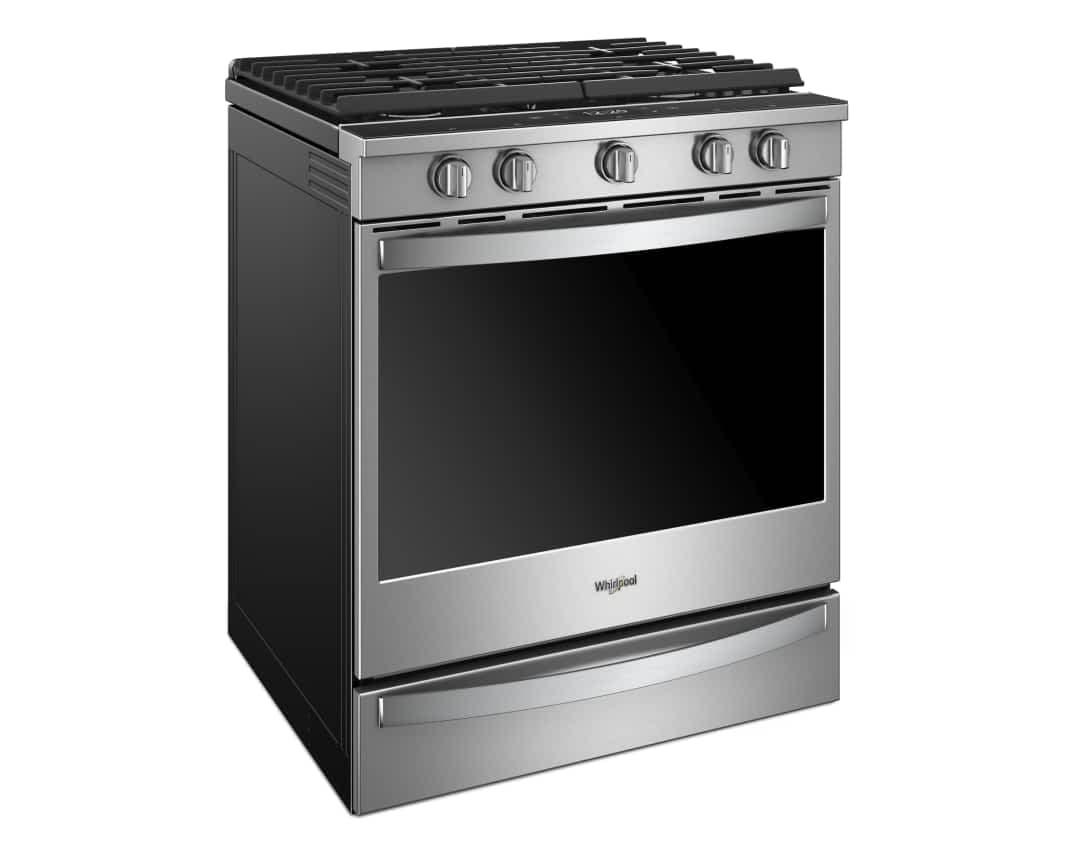 A Whirlpool® Smart Premium Slide-In Gas Range