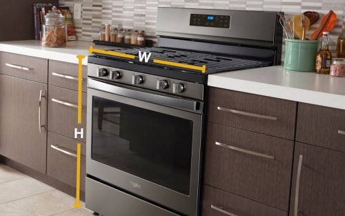 A Whirlpool® range with dimensions