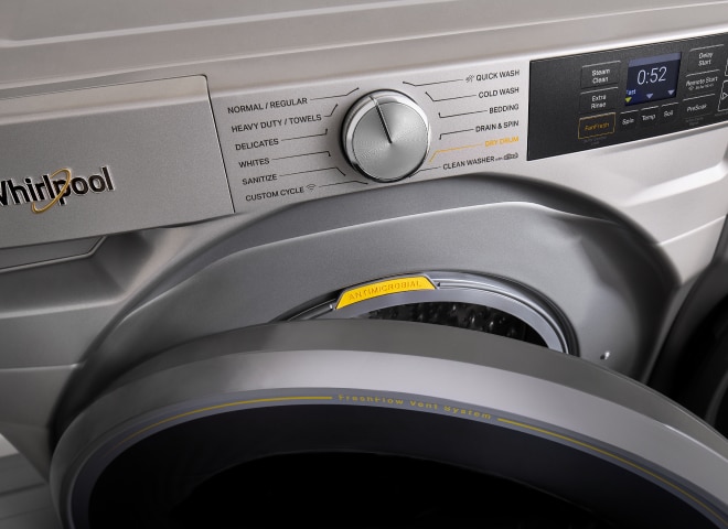 A closeup of a Whirlpool® washer control panel