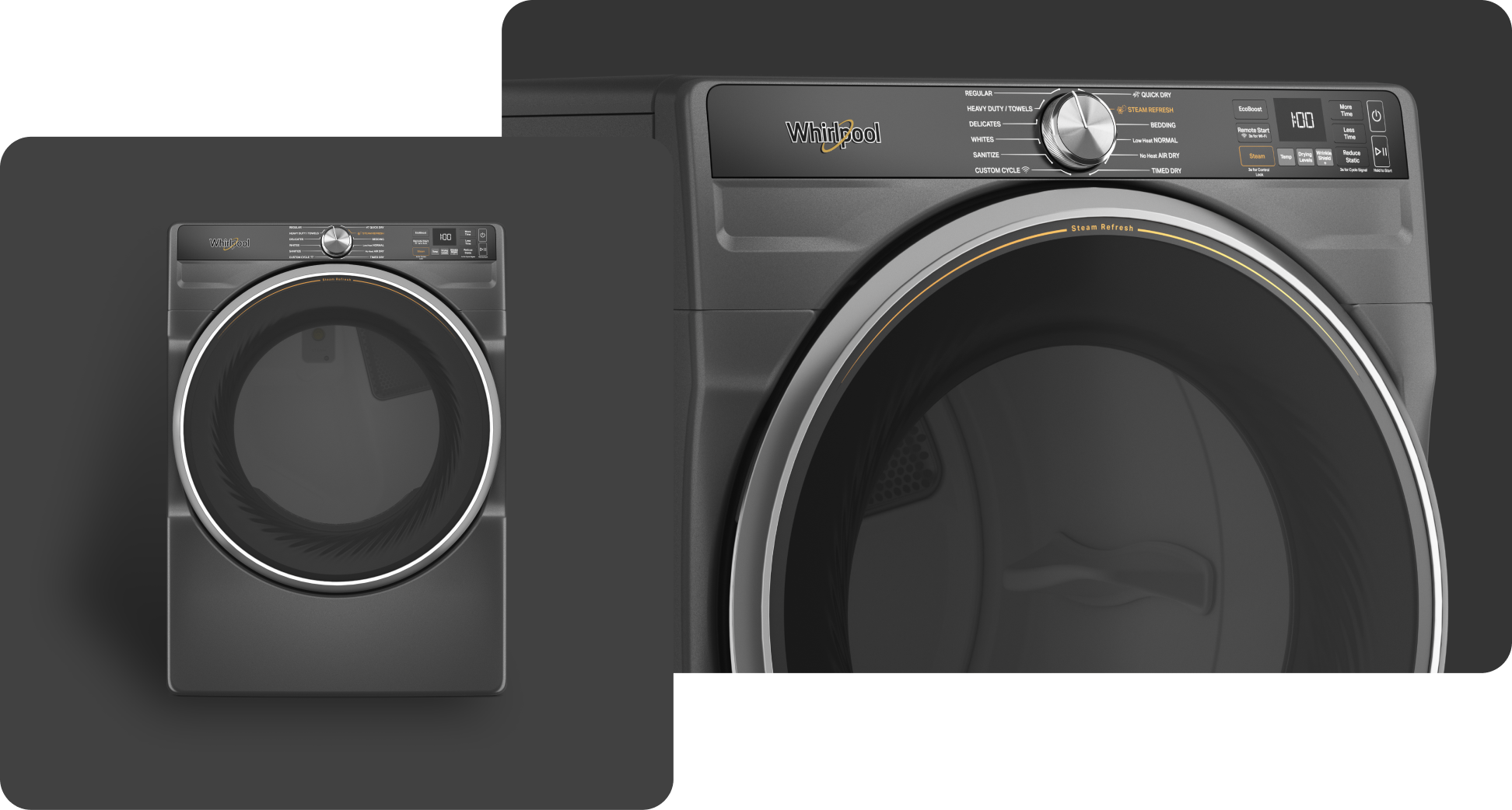 A Whirlpool® Dryer with a Volcano Black finish