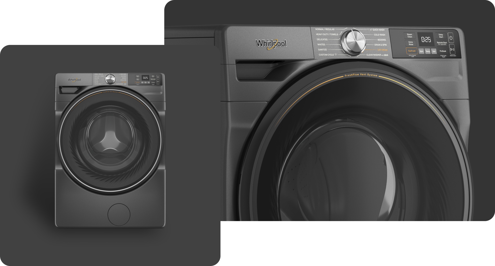 A Whirlpool® Washing Machine with a Volcano Black finish