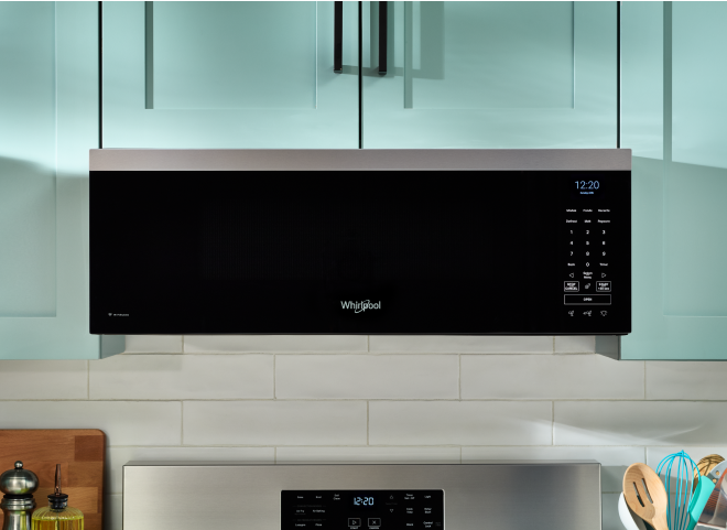 A Whirlpool® Low Profile Over-The-Range Microwave in a modern kitchen