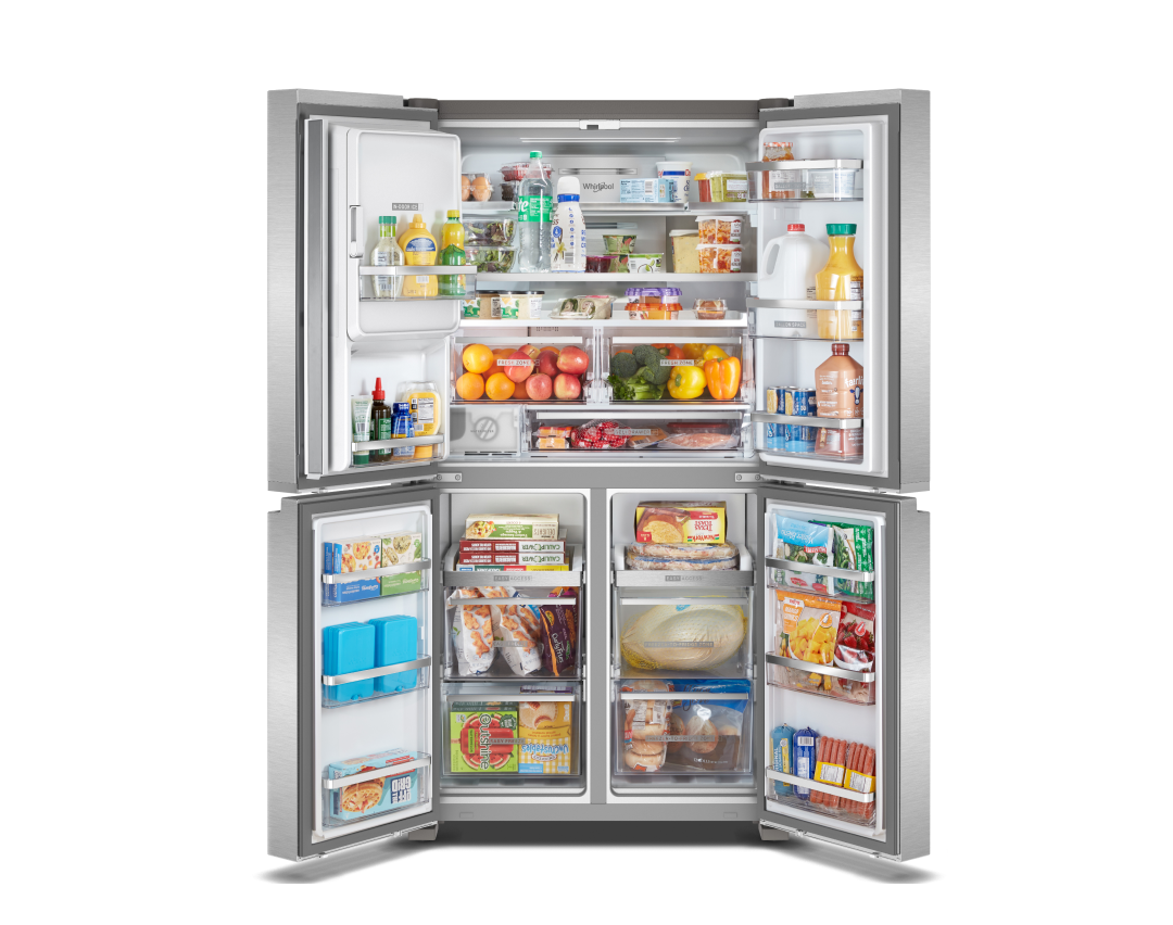 An open Whirlpool® 4 Door Refrigerator