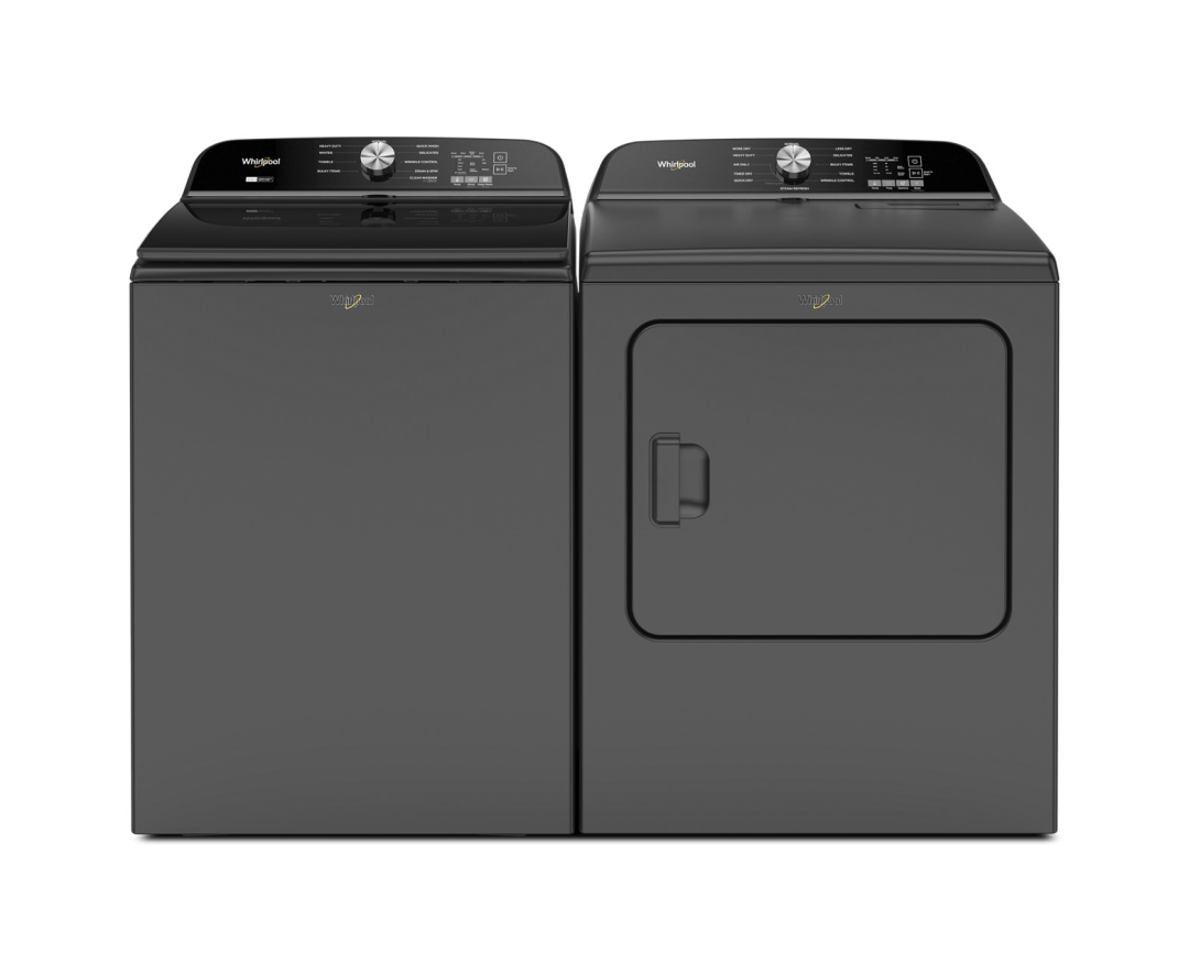 A Whirlpool® Top Load Washer and Top Load Matching Dryer